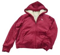 Malinová plyšová propínací zateplená mikina s kapucí Abercrombie&Fitch