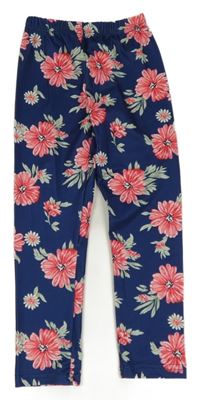 Tmavomodro-růžové květované legíny 