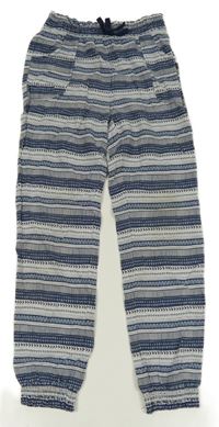 Tmavomodro-biele vzorované ľahké nohavice Yigga