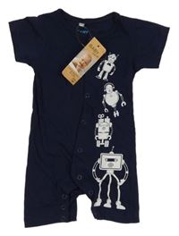 Nové - tmavomodrý kraťasový overal s robotmi BABY friends