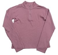 Ružové rebrované úpletové tričko so stojačikom Tu
