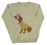 Béžový melírovaný sveter s psíkom Tu