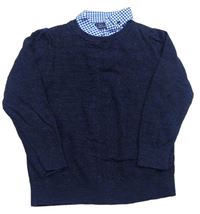 Tmavomodrý vzorovaný sveter s košeľovým golierom Next