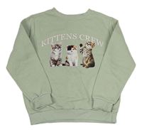 Světlezelenošedá mikina s kočičkami H&M