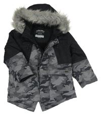 Šedo-černá army šusťáková zimní bunda s kapucí Primark