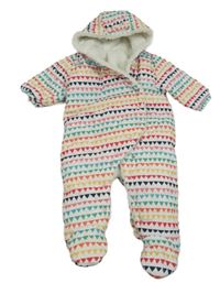 Bílo-barevná šusťáková prošívaná zimní kombinéza s kapucí Next