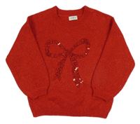 Červený trblietavý sveter s mašlí z flitrů F&F