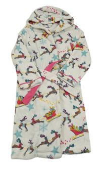 Bílý chlupatý župan se soby a kapucí Monsoon