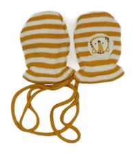 Medovo-bílé pruhované pletené podšité rukavice se zvířátkem 