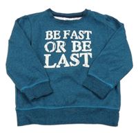 Tmavomodro-tyrkysová pruhovaná mikina s nápisom Topolino