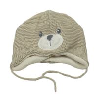 Béžová pletená zateplená čepice s medvídkem C&A