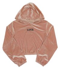 Svetloružová zamatová crop mikina s nápisom a kapucňou Shein