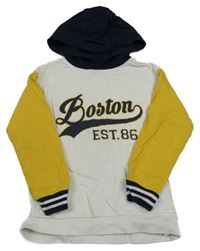 Bielo-žlto-tmavomodrá mikina s nápisom a kapucňou Little kids