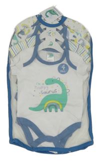 Nové - 4pack - Bílo-modré body s dinosaury 