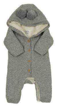 Sivá melírovaná pletená zateplená kombinéza s kapucňou F&F