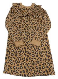 Béžovo-čierno-ružové vzorované teplákové šaty s volánikmi F&F