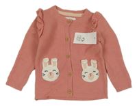 Nové - Růžový propínací svetr se zajíčky a volánky F&F