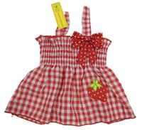 Nové - Červeno-bílákostkovaná žabičková halenková tunika s mašlí 