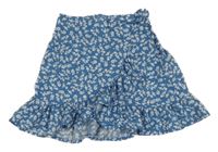 Modrá ľahká kvěrovaná sukňa s volánikmi Shein