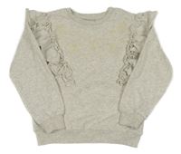 Sivá melírovaná mikina s výšivkou a volánikmi Matalan