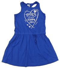 Tmavomodré bavlněné šaty s nápisem OVS