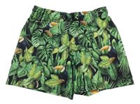 Čierno-zelené plážové kraťasy s tukanmi H&M