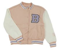 Broskvovo-biela crop baseballová mikina s nápisom L&D