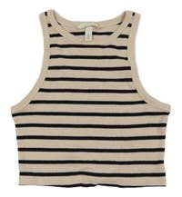 Pudrovo-čierny pruhovaný rebrovaný crop top H&M