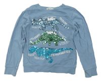 Svetlomodrá mikina s dinosaury z flitrů H&M