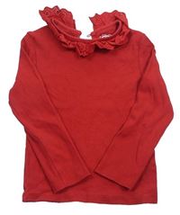 Červené rebrované tričko s volánikom s madeirou F&F