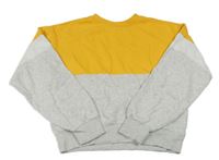 Hořčicovo-bielo-svetlosivá melírovaná crop mikina H&M
