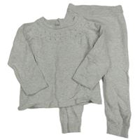 2Set - Světlešedý melírovaný svetr s perforovaným vzorem + pletené kalhoty Matalan