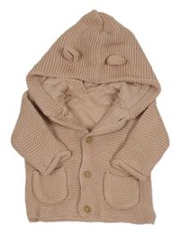 Pudrový propínací podšitý svetr s kapucí s oušky George