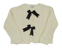 Smotanový rebrovaný vzorovaný prepínaci oversize sveter s mašľami F&F