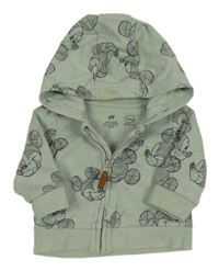 Světleolivová melírovaná propínací mikina s Mickey a kapucí H&M