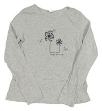 Svetlosivé melírované tričko s pampeliškami a motýlikmi POCOPIANO