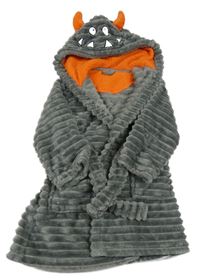 Šedý žebrovaný plyšový župan s kapucí - příšerka Nutmeg