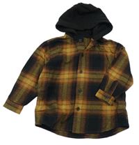 Černo-okrovo-hnědá kostkovaná košile s kapucí Next