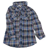 Sivo-čierno-cobaltovoě modro-fialovo-bielo-strieborná kockovaná blúzka tammy