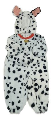 Kostým - 2Set - Bílo-černá chlupatá vycpaná kombinéza + čepice - dalmatin Disney