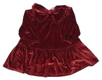 Vínové bodkovaná é zamatové šaty s golierikom Tu