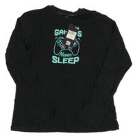 Nové - černé pyžamové triko s ovladačem a nápisy threadbare