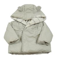 Světlešedá šusťáková jarní zateplená bunda s kapucí s oušky ZY