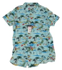 Nové - světlemodrá košile s palmami a lodičkami PRIMARK