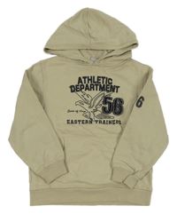 Béžová mikina s nápismi a orelom a číslom a vreckom a kapucňou alive