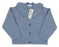 Nové - modrý melírovaný propínací svetr s volánky M&S