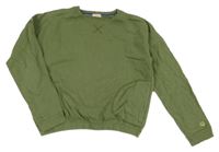 Khaki oversize crop mikina so smajlíkom