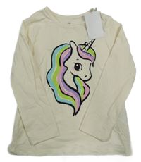 Nové - smetanové triko s jednorožcem H&M