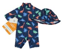 Nové - 2Set - Tmavomodrý UV overal s dinosaury a ostny + UV kšiltovka PRIMARK