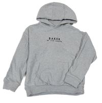 Šedá melírovaná mikna s logom a vreckom a kapucňou TED BAKER